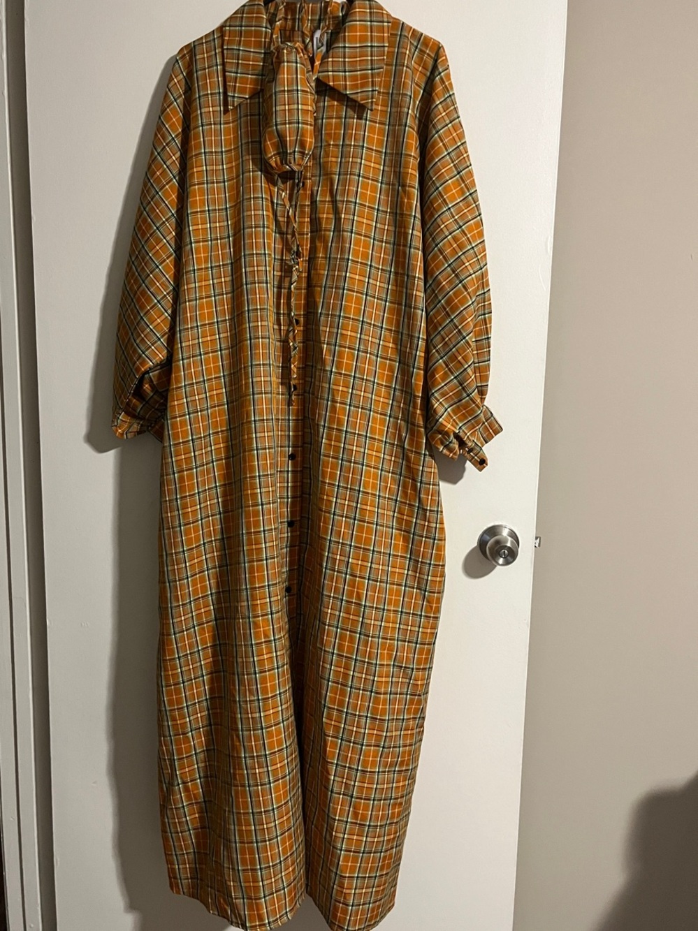 Plaid Maxi Dress with a mask— Mustard Plaid